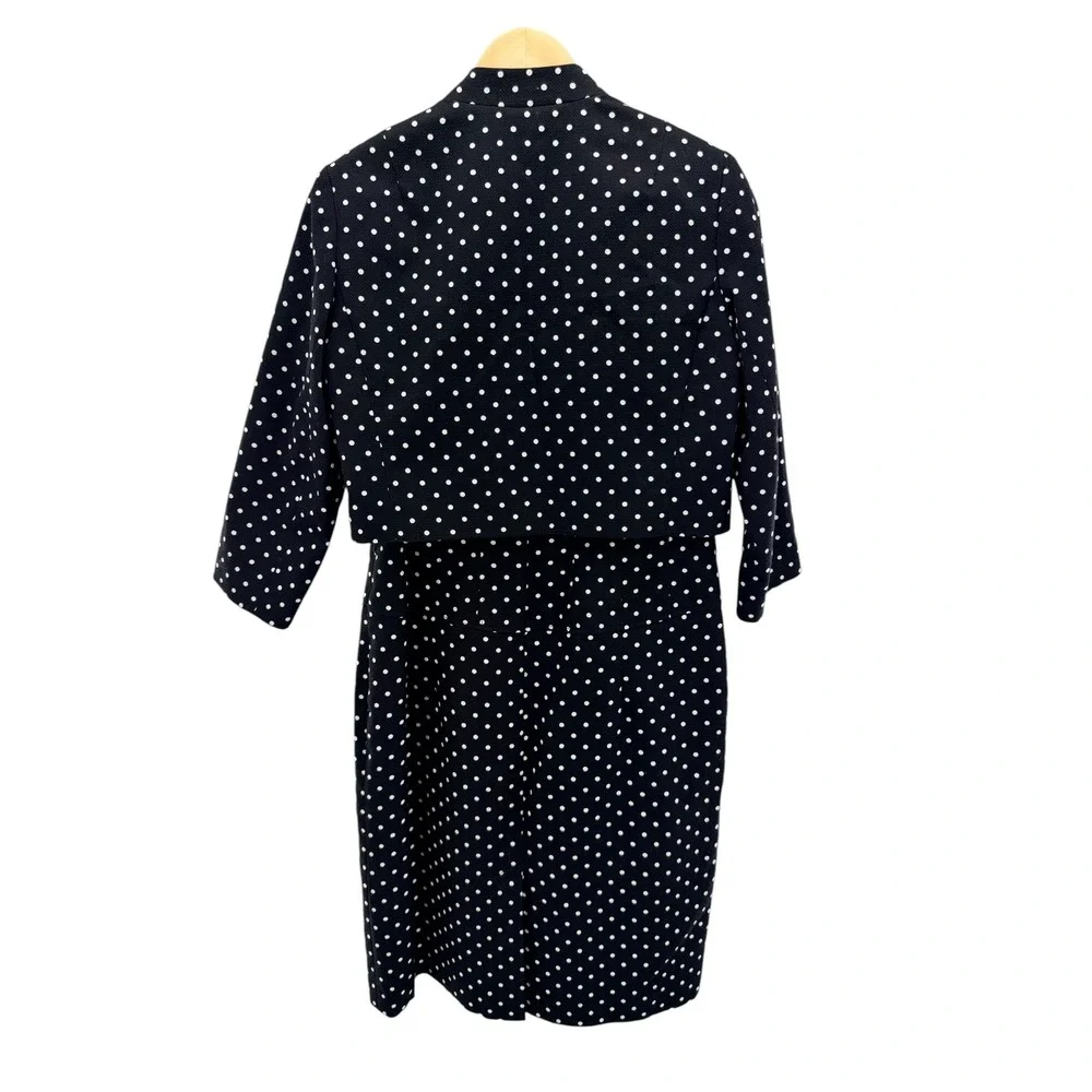 Teri Jon 2pc Dress Jacket Set Size 10 Black White Polka Dot Pique Wiggle Suit